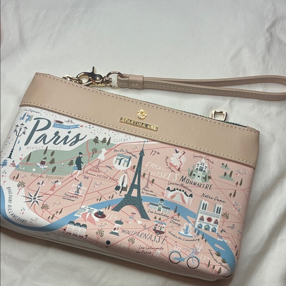 Spartina 449 Handbags - Spartina 449 Paris Map Wristlet - Cream and Pink 8.5” x 5.5”